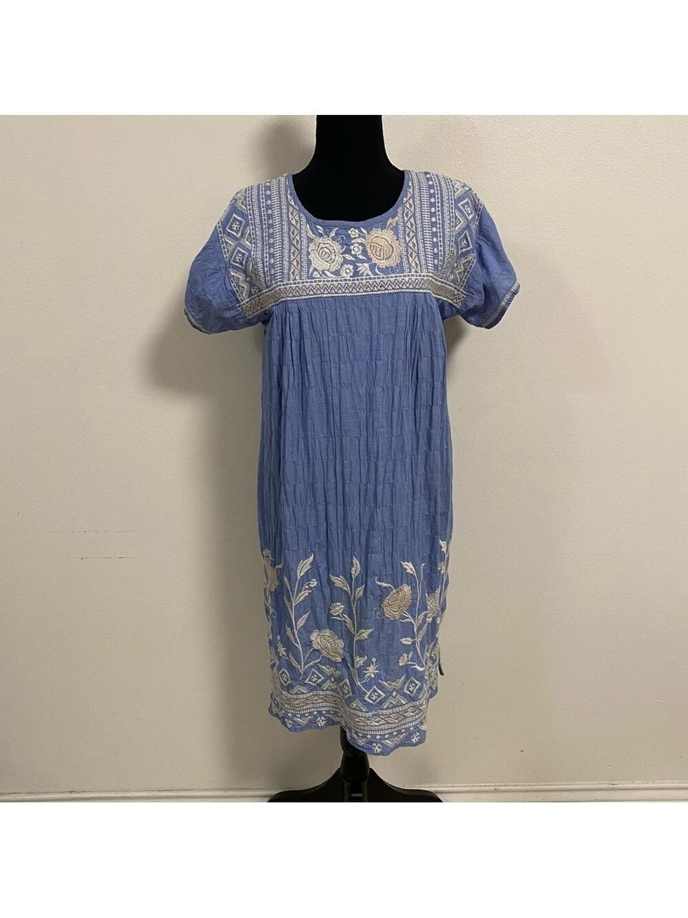 Johnny Was 3J Workshop Dress Women’s Small Chambray Odene Pleated Peasant Dress